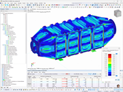 Detailed view of equivalent stresses in a finite element model for structural analysis.