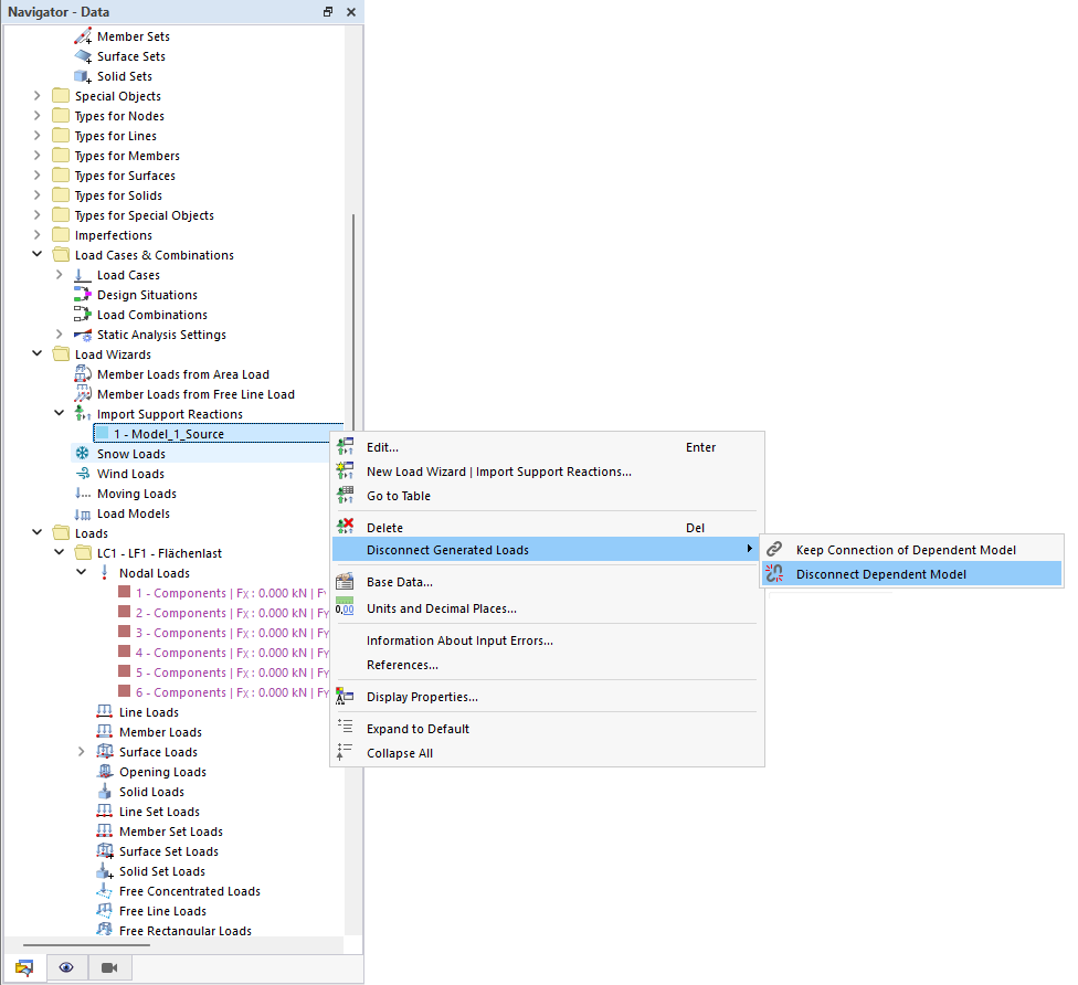 Disconnect Model Dependencies after Importing Support Reactions
