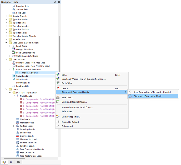 Disconnect Model Dependencies after Importing Support Reactions