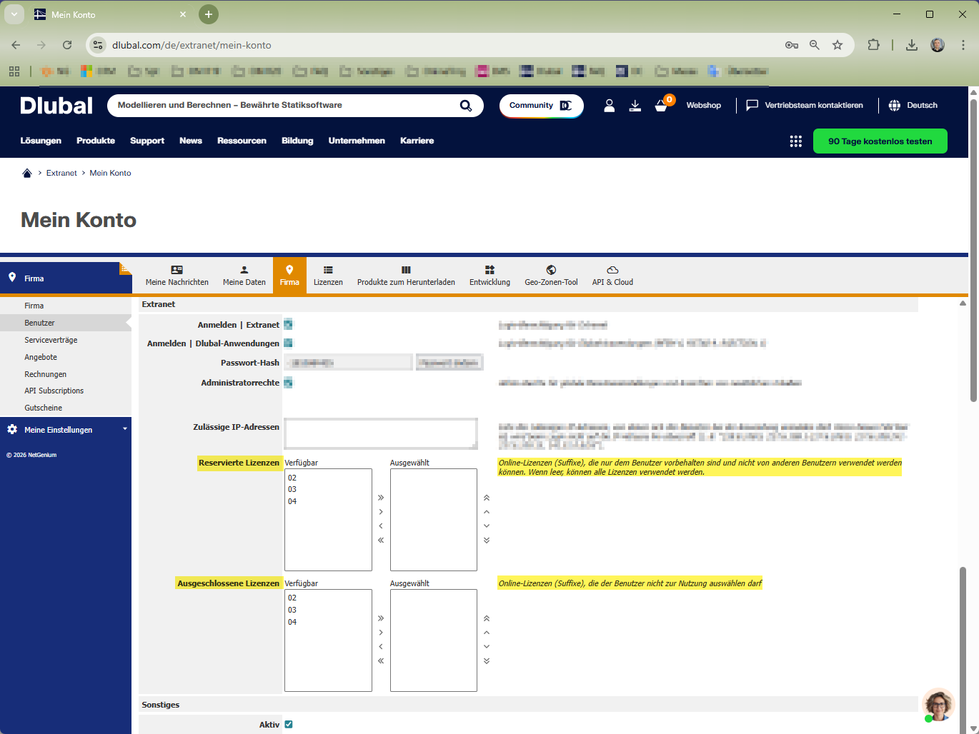 Extranet – License Assignment