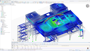Structural model of a continuous casting plant showing global deformation due to self-weight in RFEM 6.