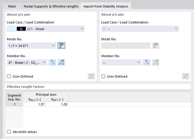 Import effective length from stability analysis