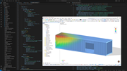 Steel container structure modeled in RFEM 6 with a Python script interface, demonstrating integration of API functionalities with engineering software capabilities.