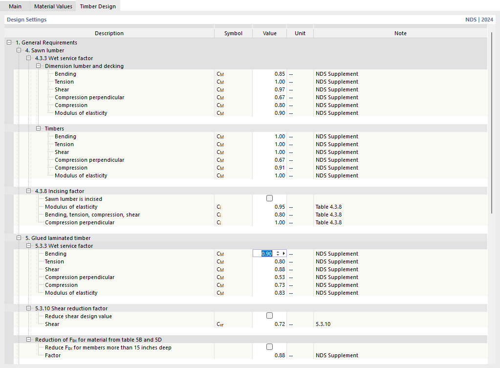 Adjustment of coefficients for timber design