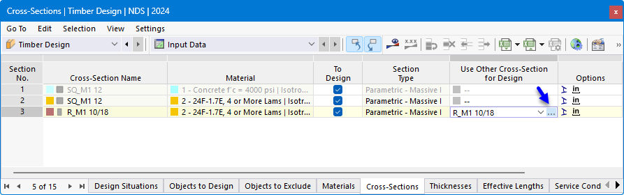 Use another cross-section for design