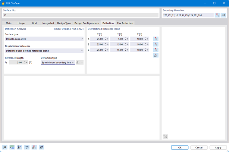 Set the surface type, displacement reference, and reference length of a surface