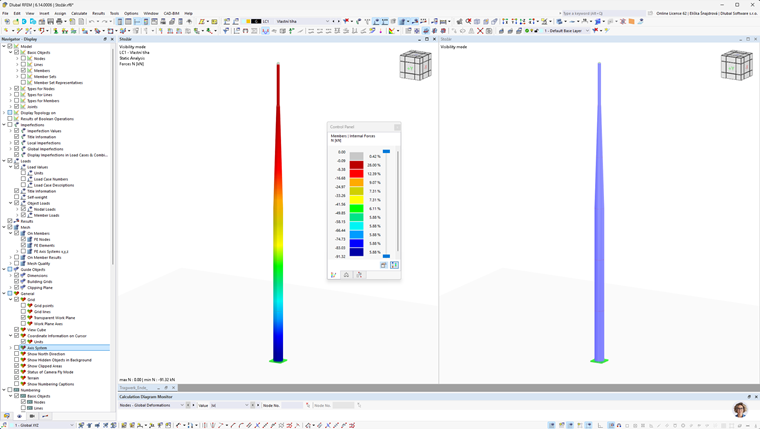 Steel antenna mast designed in RFEM 6, wind load analysis. The design includes global load-bearing capacity and stability analysis.