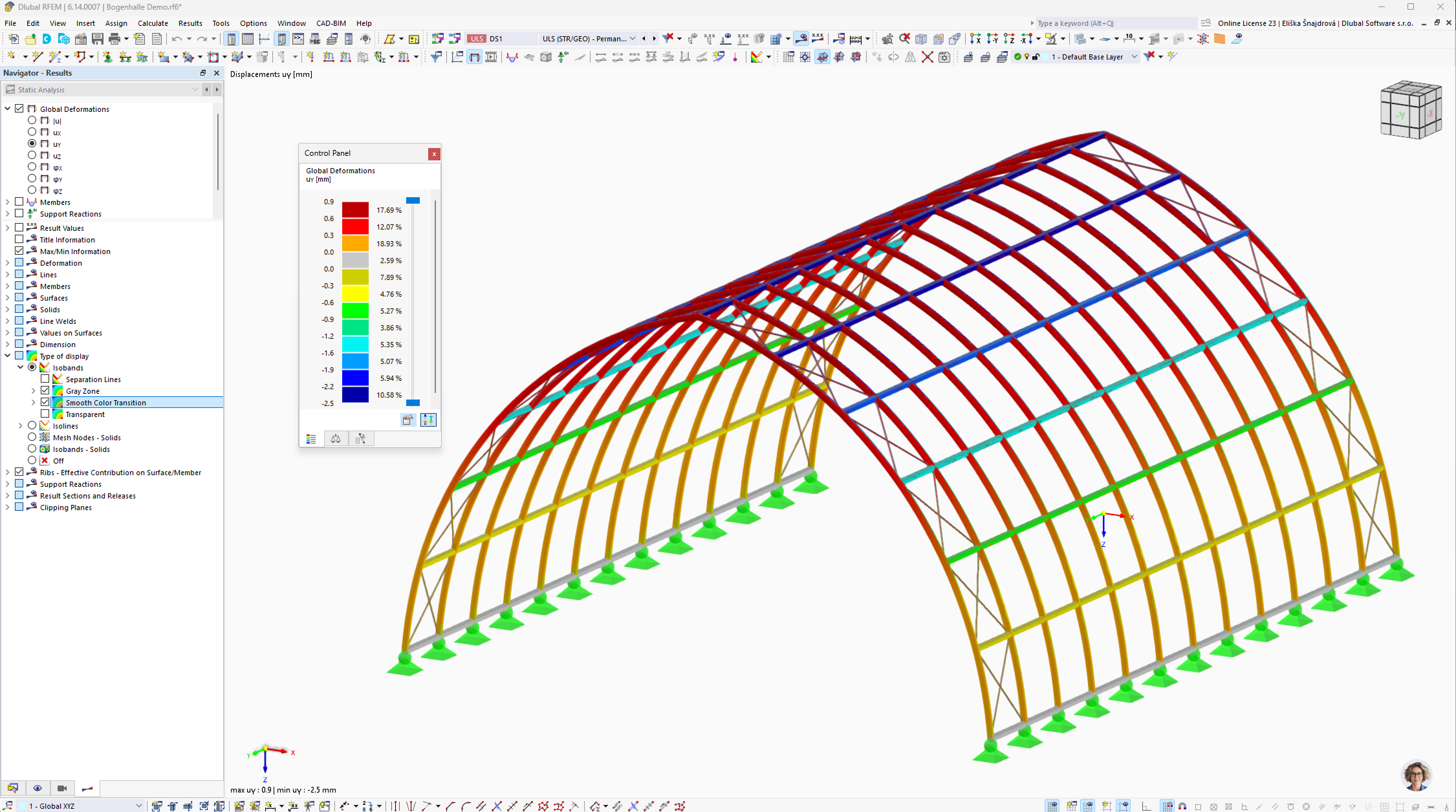 Non-standard arch structure using hollow sections designed by Statik Breinbauer with RFEM.