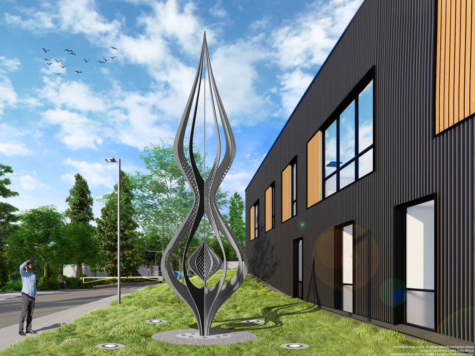 Visualization of an artistic steel structure with complex geometry.