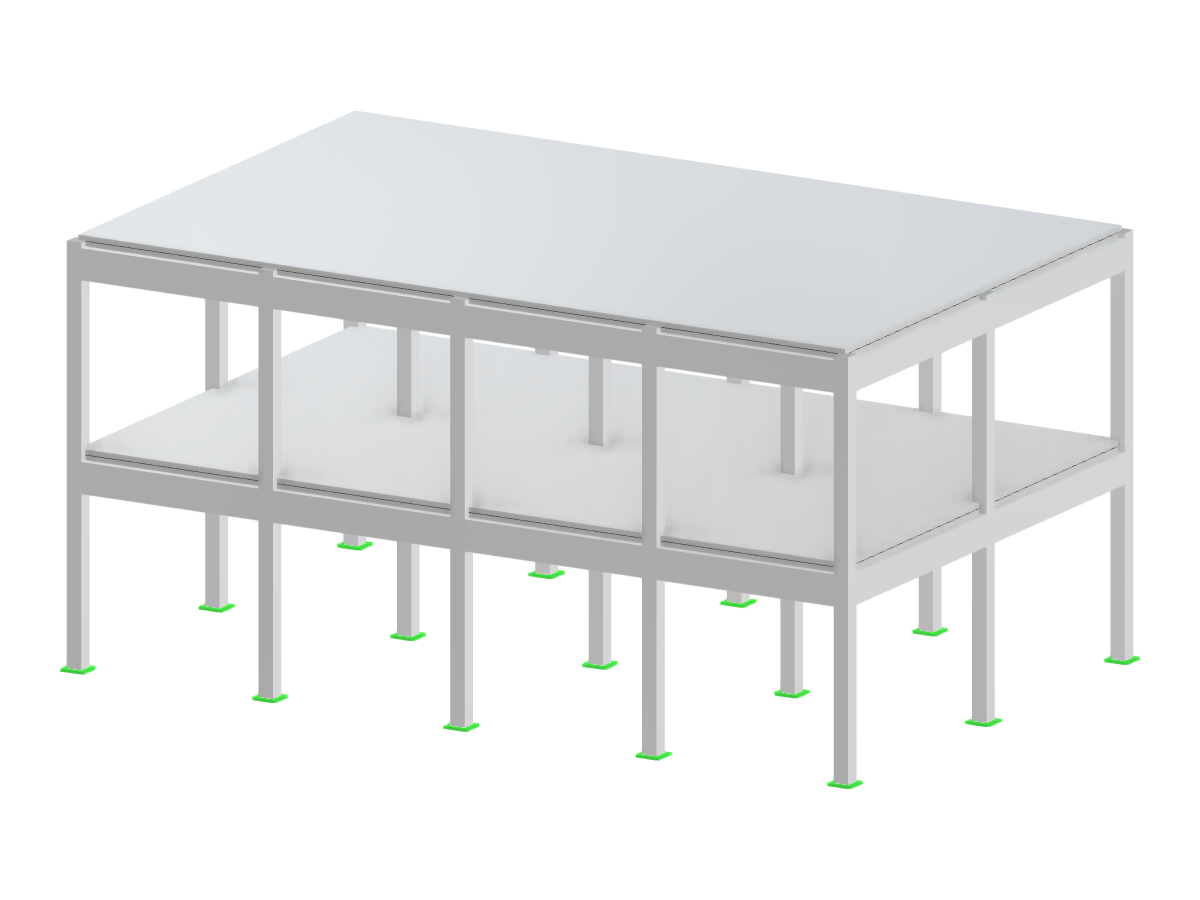 Concrete building with rectangular design, featuring a variable number of bays and floors, adaptable in both X and Y directions.