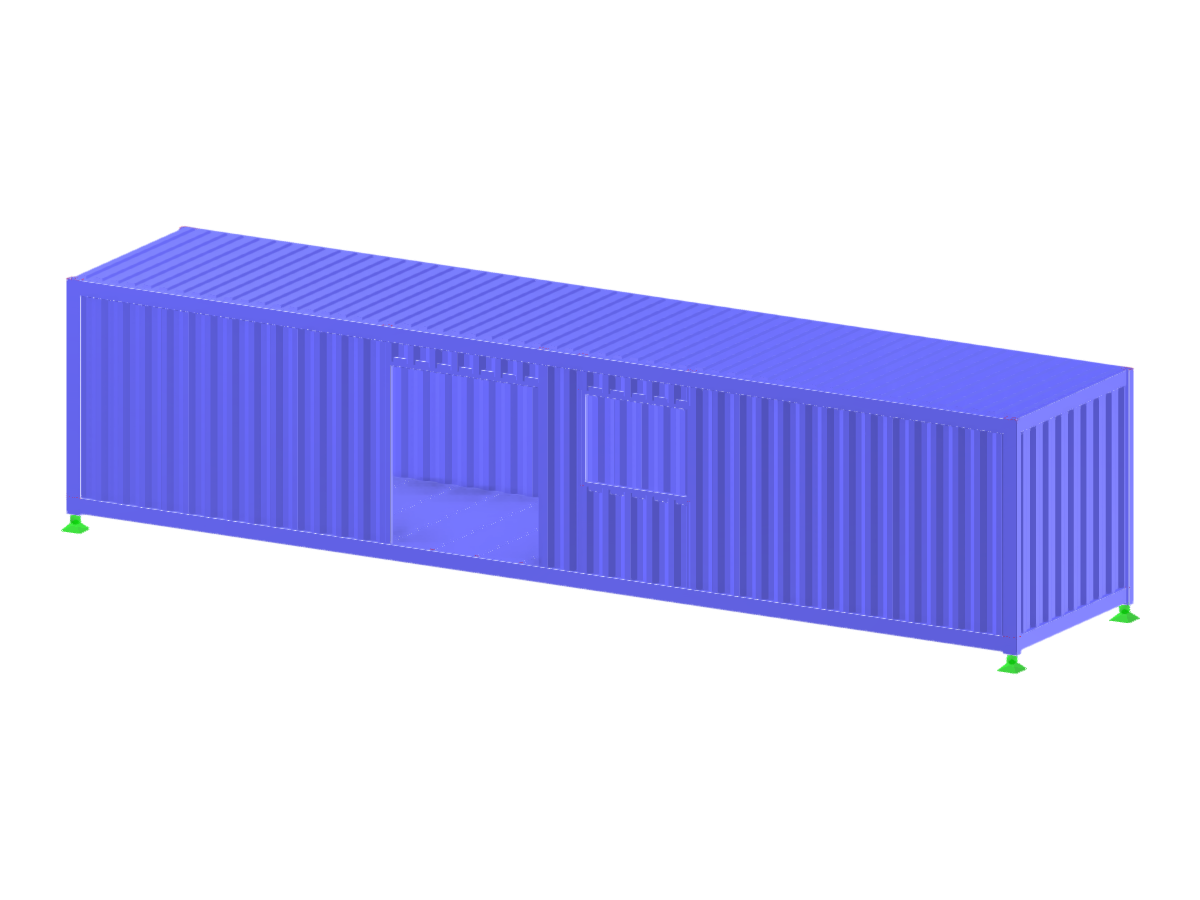 Container with defined surface model featuring door and window openings. Efficiently demonstrates surface modeling techniques.