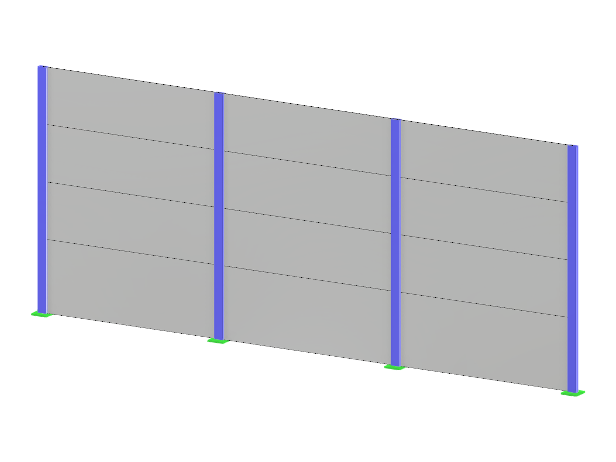 Detailed analysis model showcasing the design of a noise and wind barrier structure.