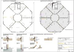 Floor plan of an octagonal cross-laminated timber roof structure showing the structural arrangement of the elements.