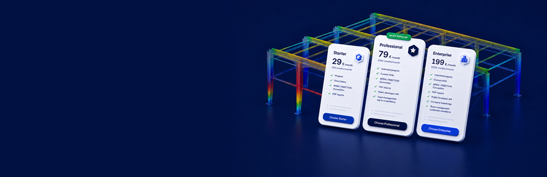 Illustrative graphics showcasing subscription options and pricing details for Dlubal CALC, highlighting various features and plans.