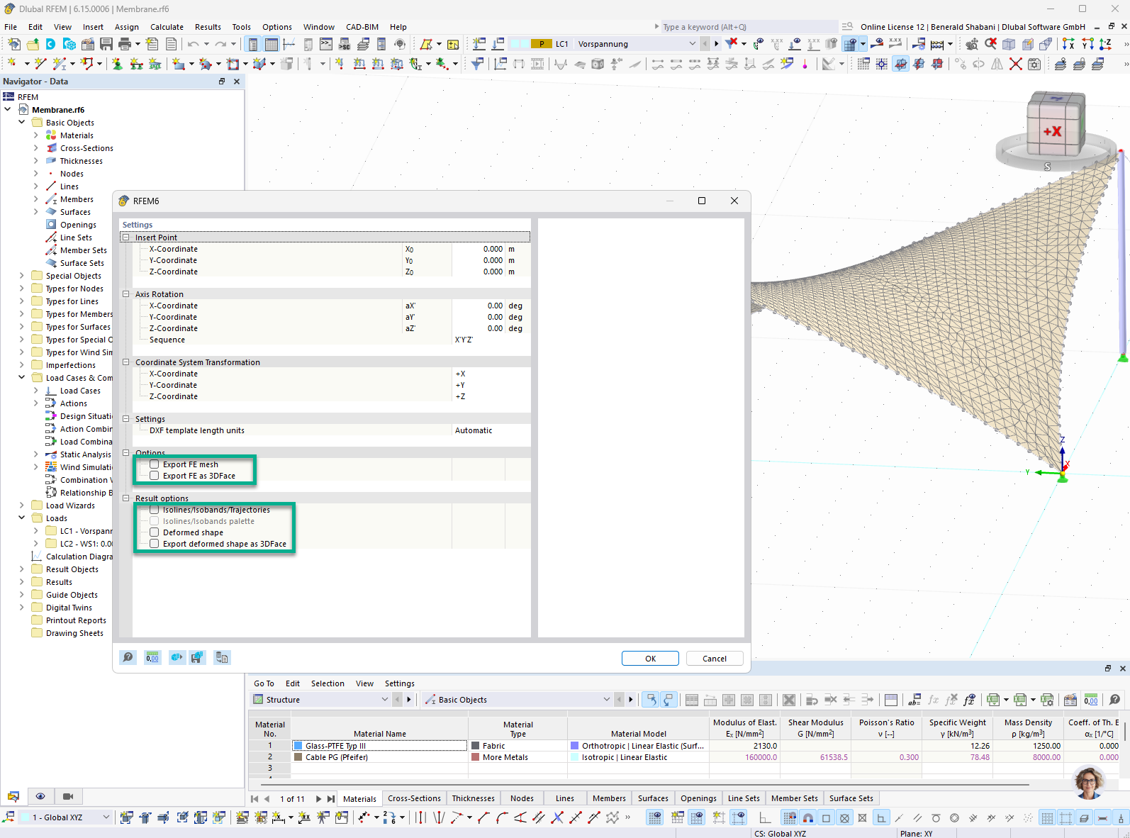 Display of FE meshes, deformed shapes, and surface results as DXF export options.
