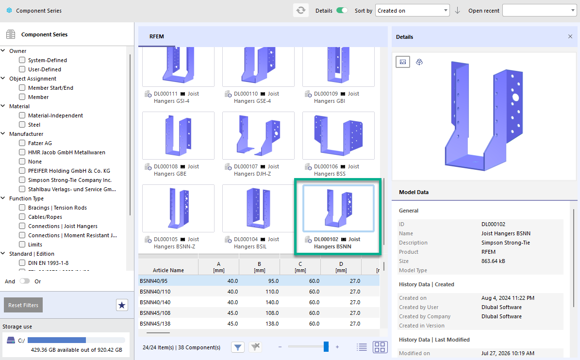 Component series "HUSTF (Simpson Strongtie)" in Dlubal Center