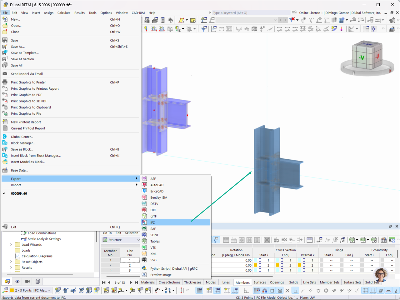 Export of steel joints from an RFEM model to an IFC file