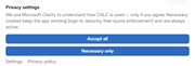 CALC privacy settings — „Necessary only“ is
  sufficient for the RFEM connection.