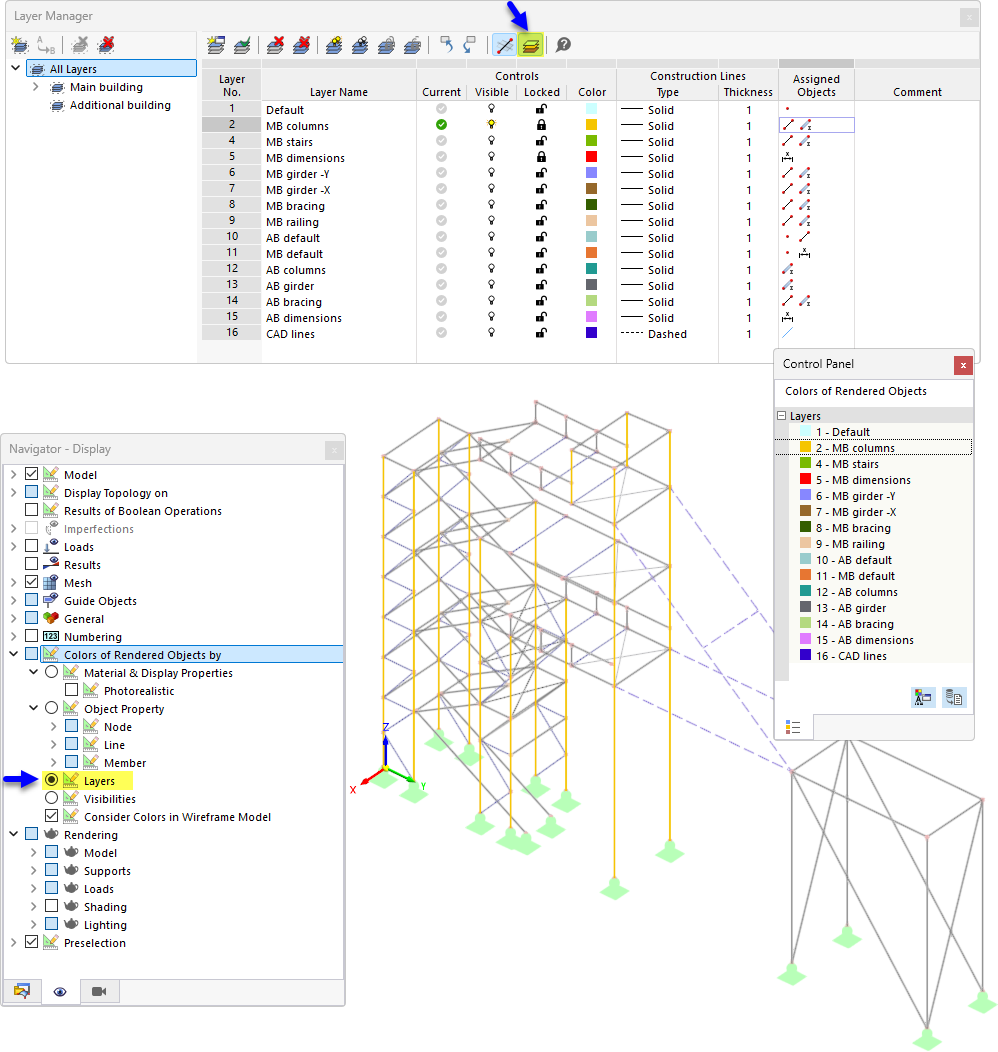 Display objects in the colors of the layers