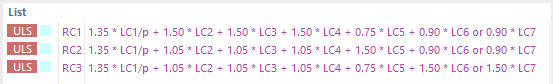 Result combinations for ULS according to EN 1990