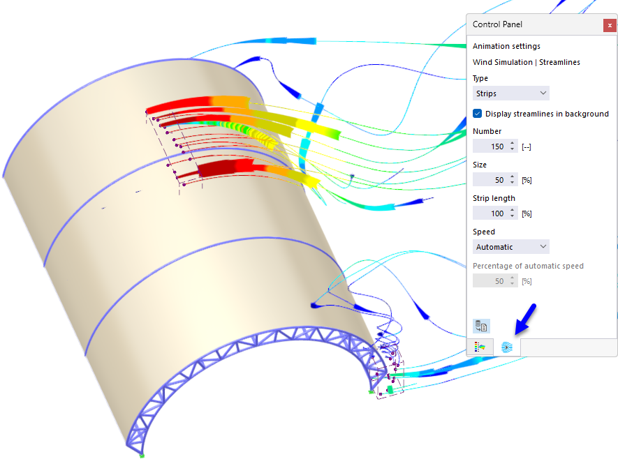 Display streamlines animation as strips