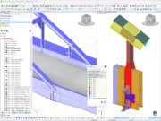 Detailed submodel of a riveted hanger connection built from plate elements in RFEM