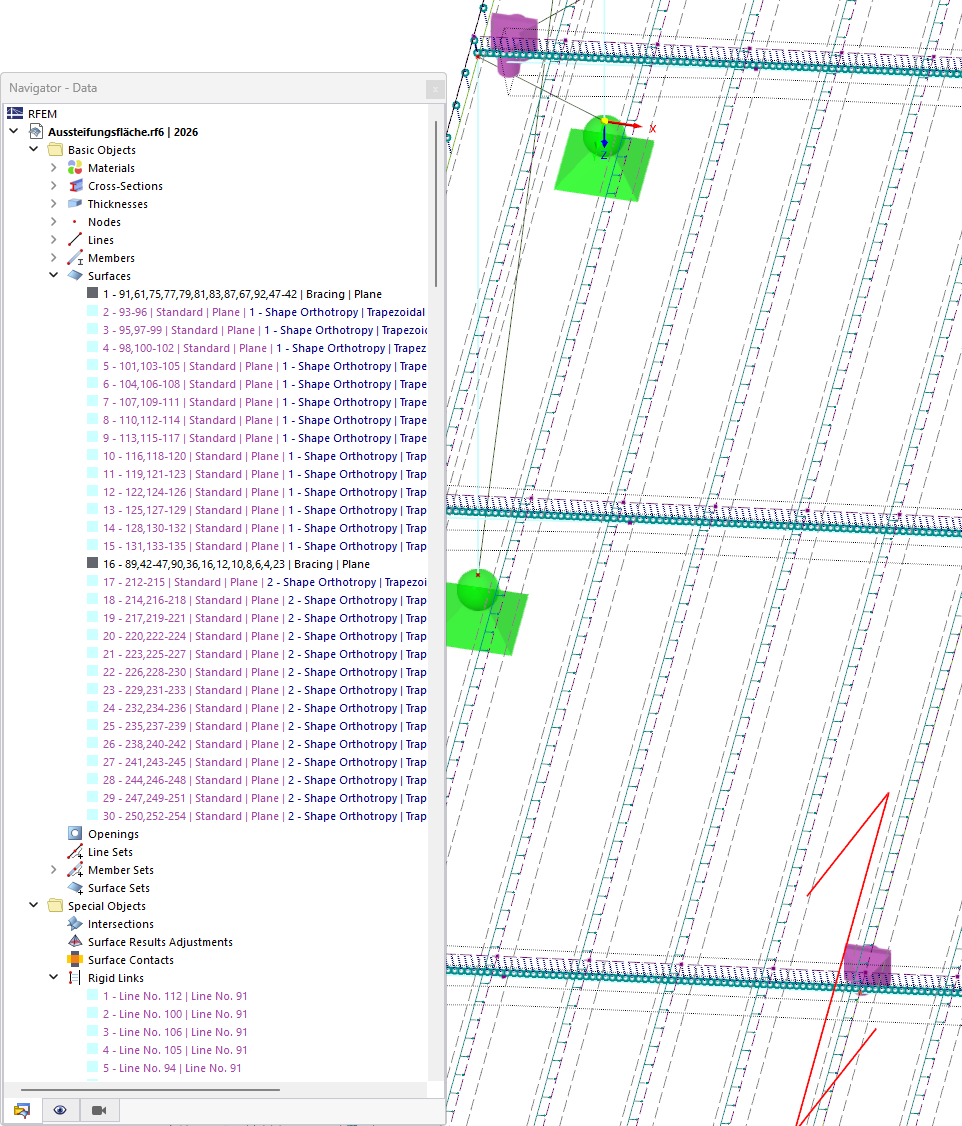 Display generated orthotropic surfaces, rigid couplings and line hinges