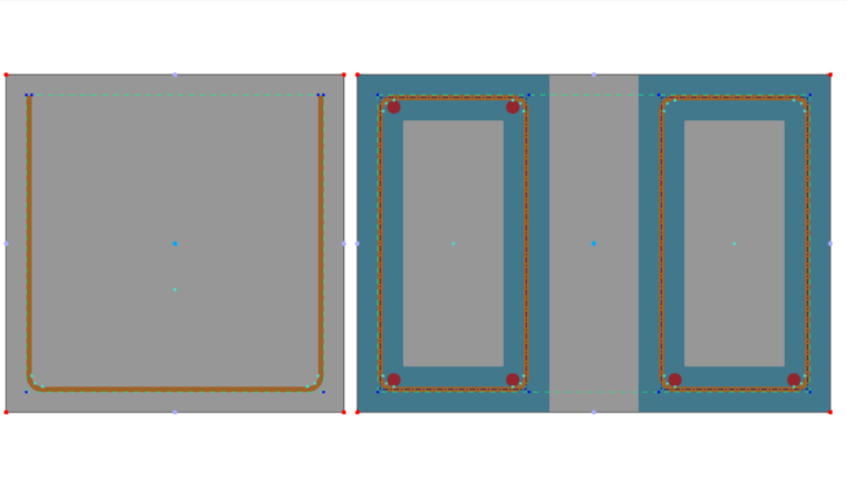 Open Stirrup Without Equivalent Cross-Section (Left), Two Closed Stirrups with Equivalent Cross-Sections (Right)