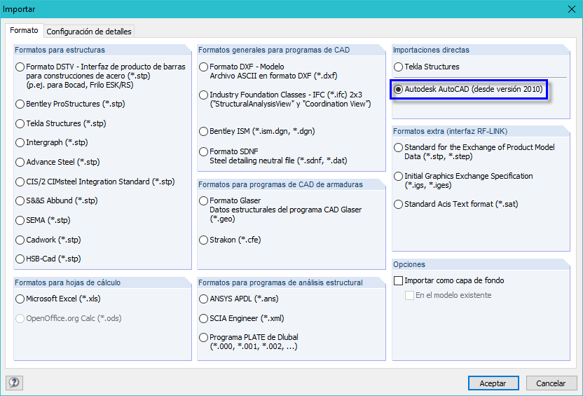 Opciones de importación en RFEM 6