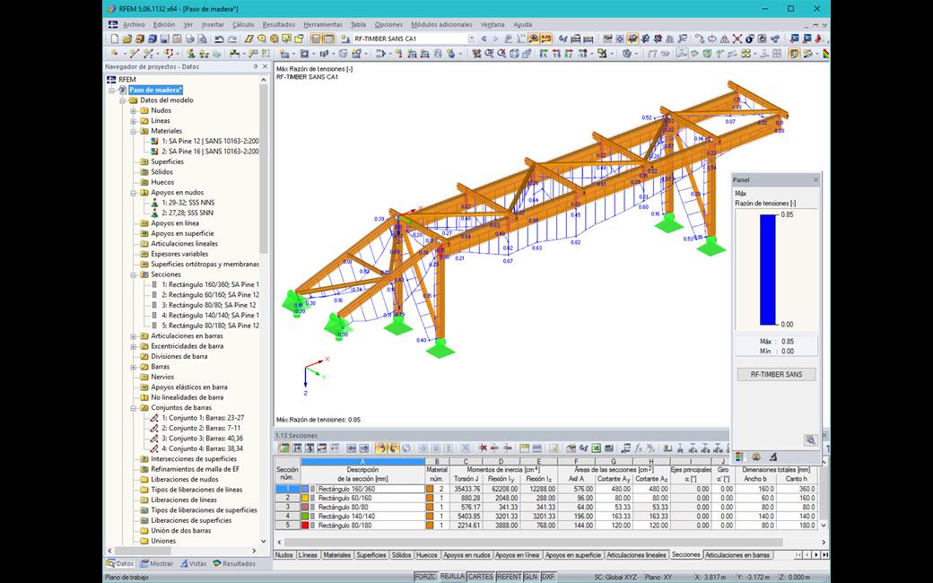 Resultados de diseño de RF-/TIMBER SANS en 3D