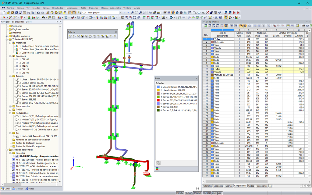 Muestra de una tubería vertical incluyendo sus componentes
