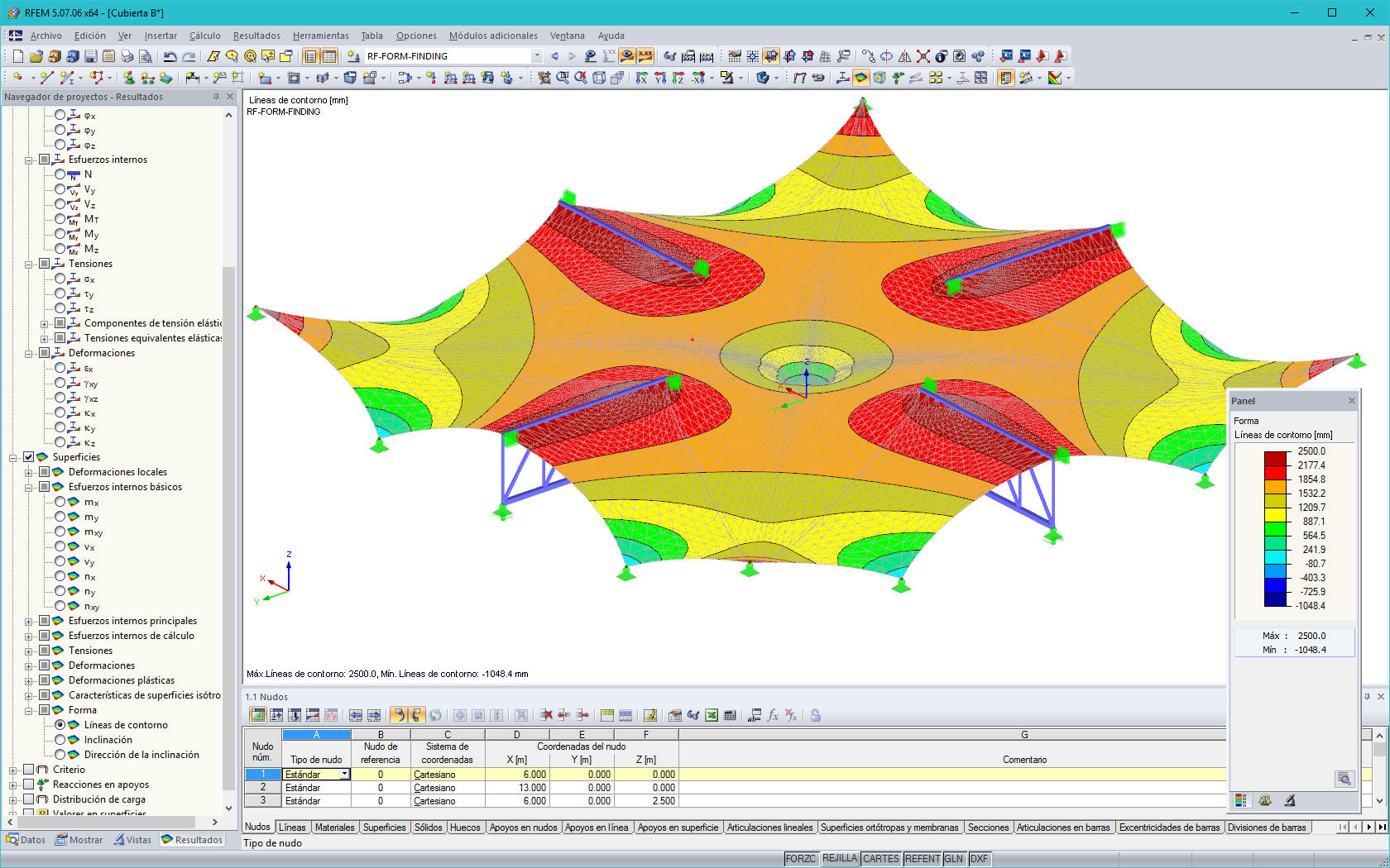 Búsqueda de forma de una estructura metálica con membranas