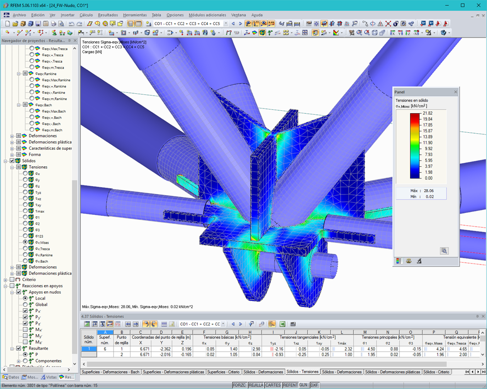 Uniones en estructura de barras - tensiones de sólido