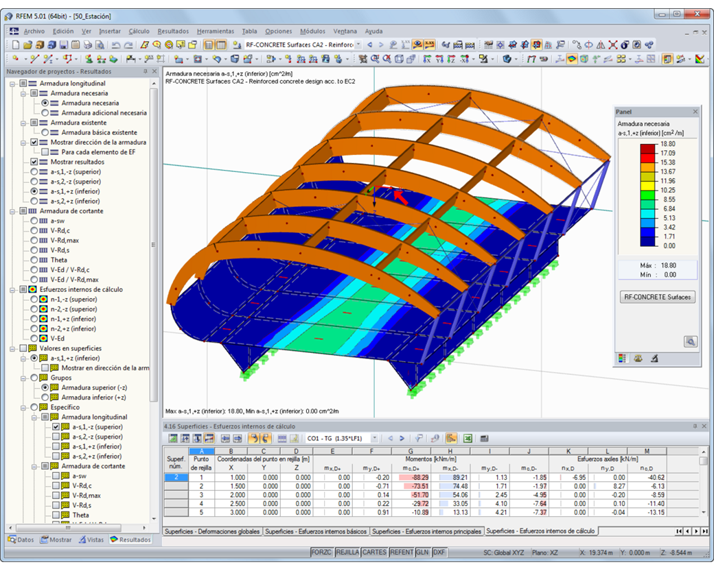 Armadura necesaria según el Eurocódigo 2 en RFEM
