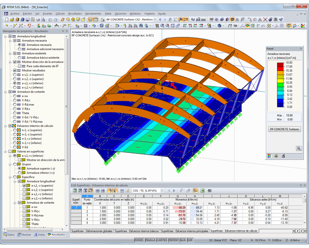 Armadura necesaria según el Eurocódigo 2 en RFEM