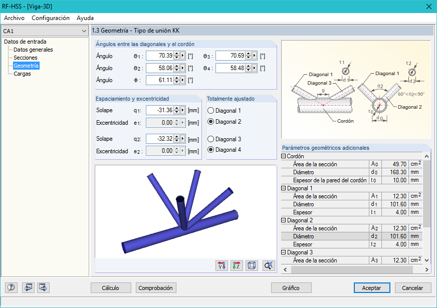 Geometrieangaben zu einem räumlichen Fachwerkknoten