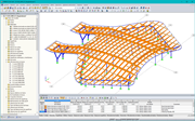 Modelo de estructura de soporte en 3D de la estación de cruce de la abadía de madera en RFEM (© enartec - ingeniería + arquitectura)