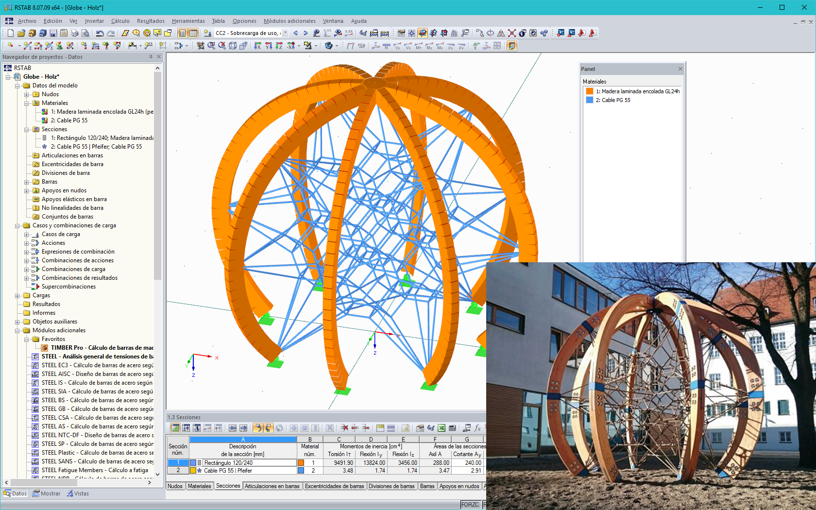 3D-Modell und Foto vom Seilspielgerät „Globe“ (© Screenshot: Dipl.-Des. Heinz Bornemann, Bad Bentheim / © Bild: Berliner Seilfabrik)