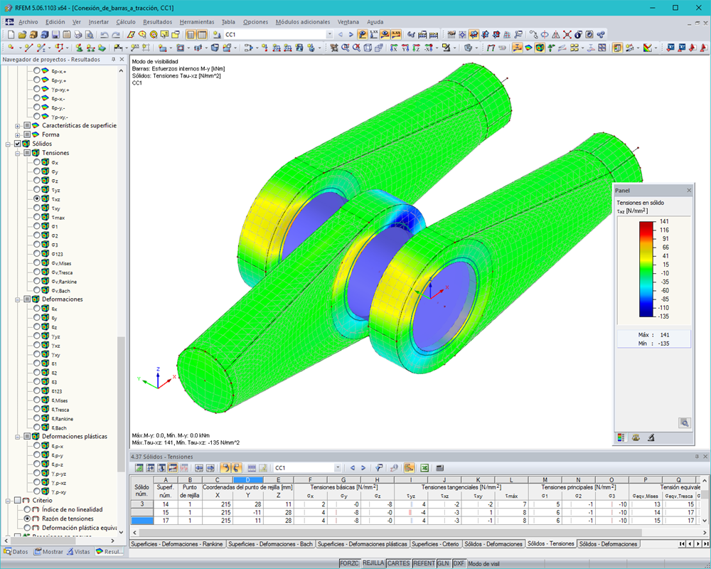 Stahlspannungsanalyse einer Zugstabverbindung in RFEM