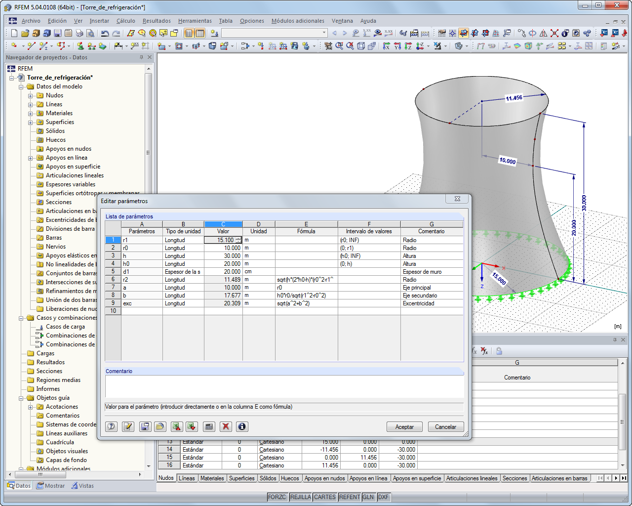 Anpassung der Parameter eines Kühlturmes in RFEM