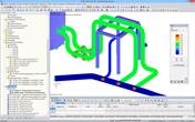 Visualización gráfica de resultados del análisis de tuberías en RFEM