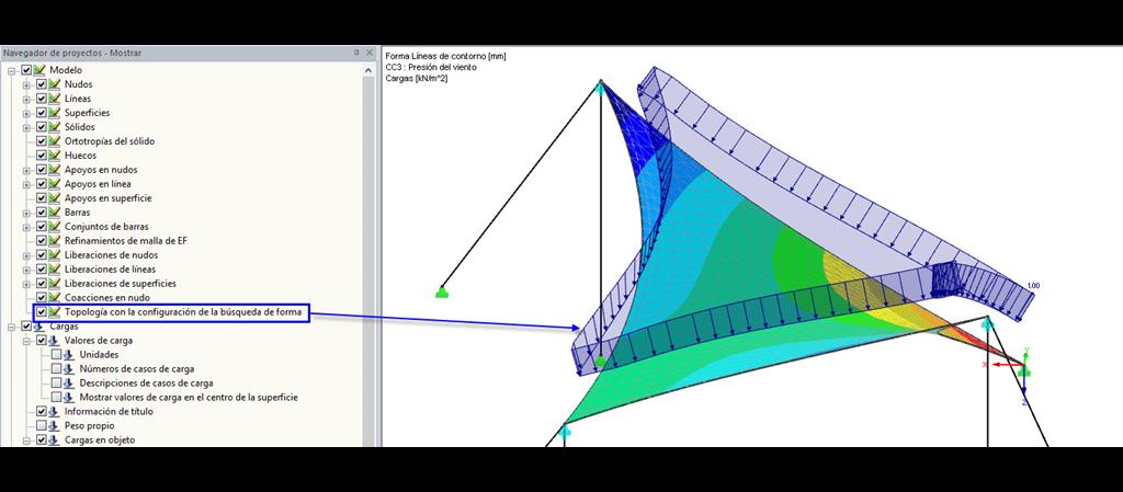 Aktivierte Darstellungsoption: Topologie auf der Formfindungsform