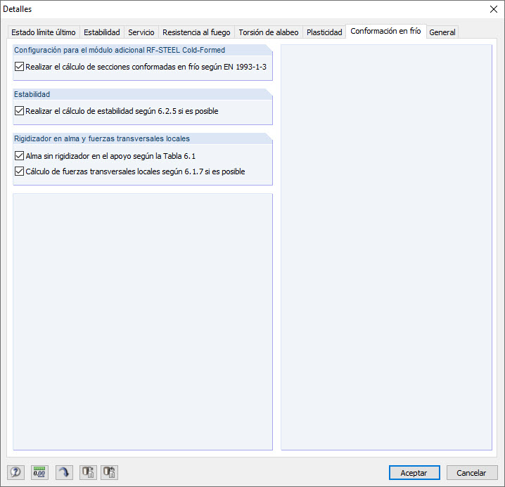 Activar cálculos para secciones conformadas en frío en RF-/STEEL EC3