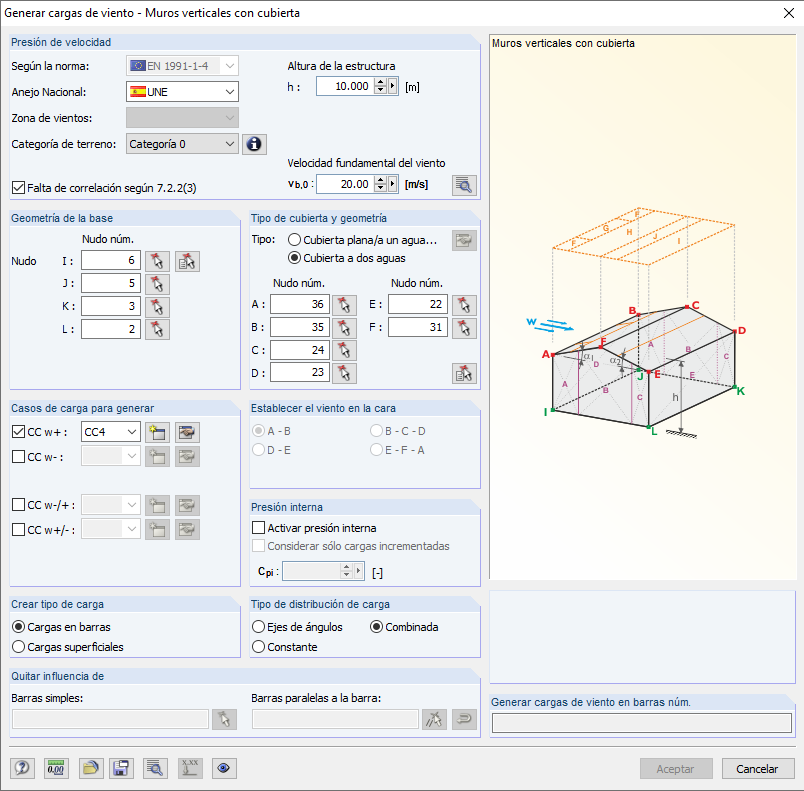 Windlast auf vertikale Wände mit Dach