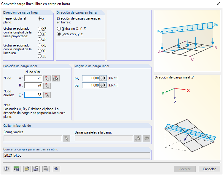Convertir cargas lineales en cargas en barra