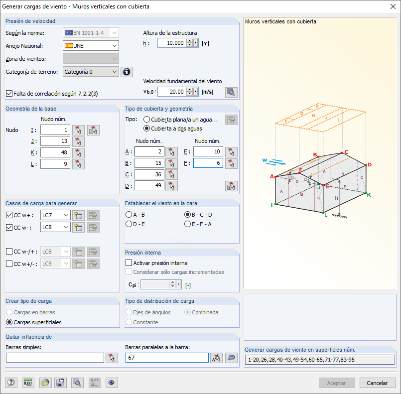 Windlast auf vertikale Wände mit Dach