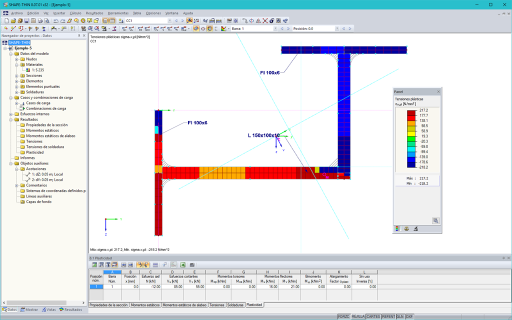 Querschnittswerte-Programm DUENQ | Ergebnisse - Verlauf der plastischen Normalspannungen