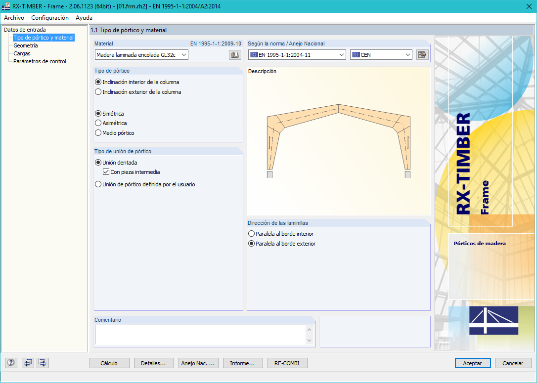 Maske 1.1 Rahmentyp und Material