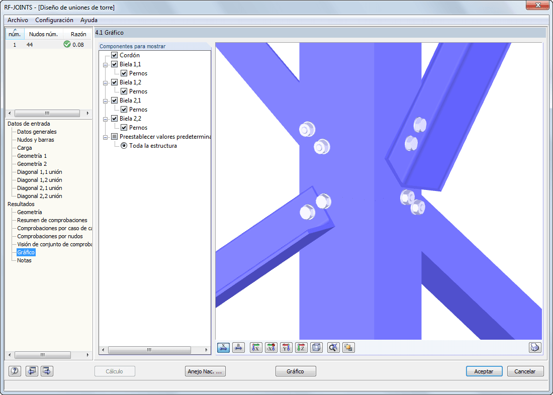 Visualización de una unión en RF -JOINTS Steel - Tower