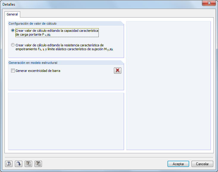 Detaileinstellungen für die Bemessung